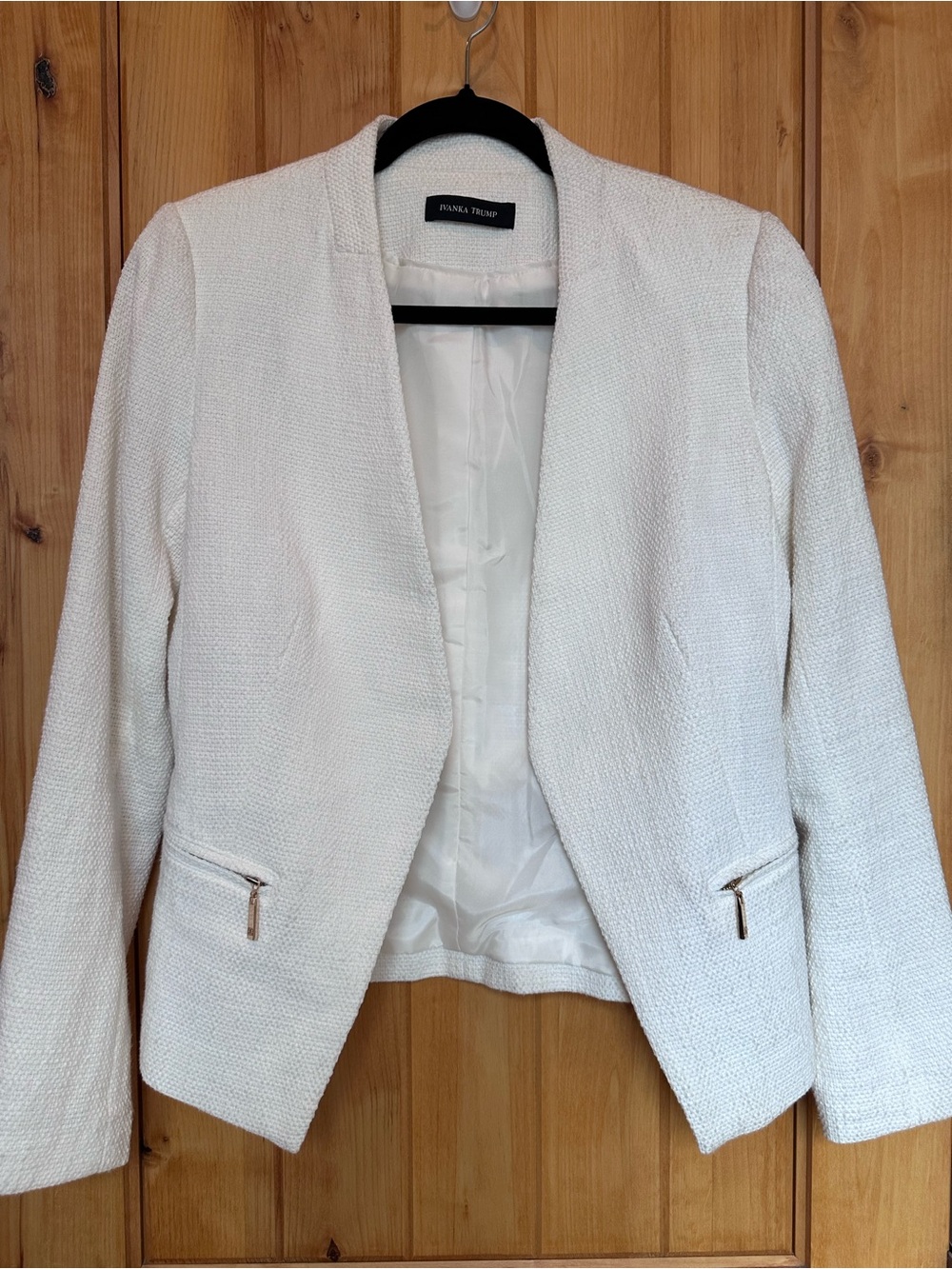 Ivanka Trump White Textured Open-Front Blazer
